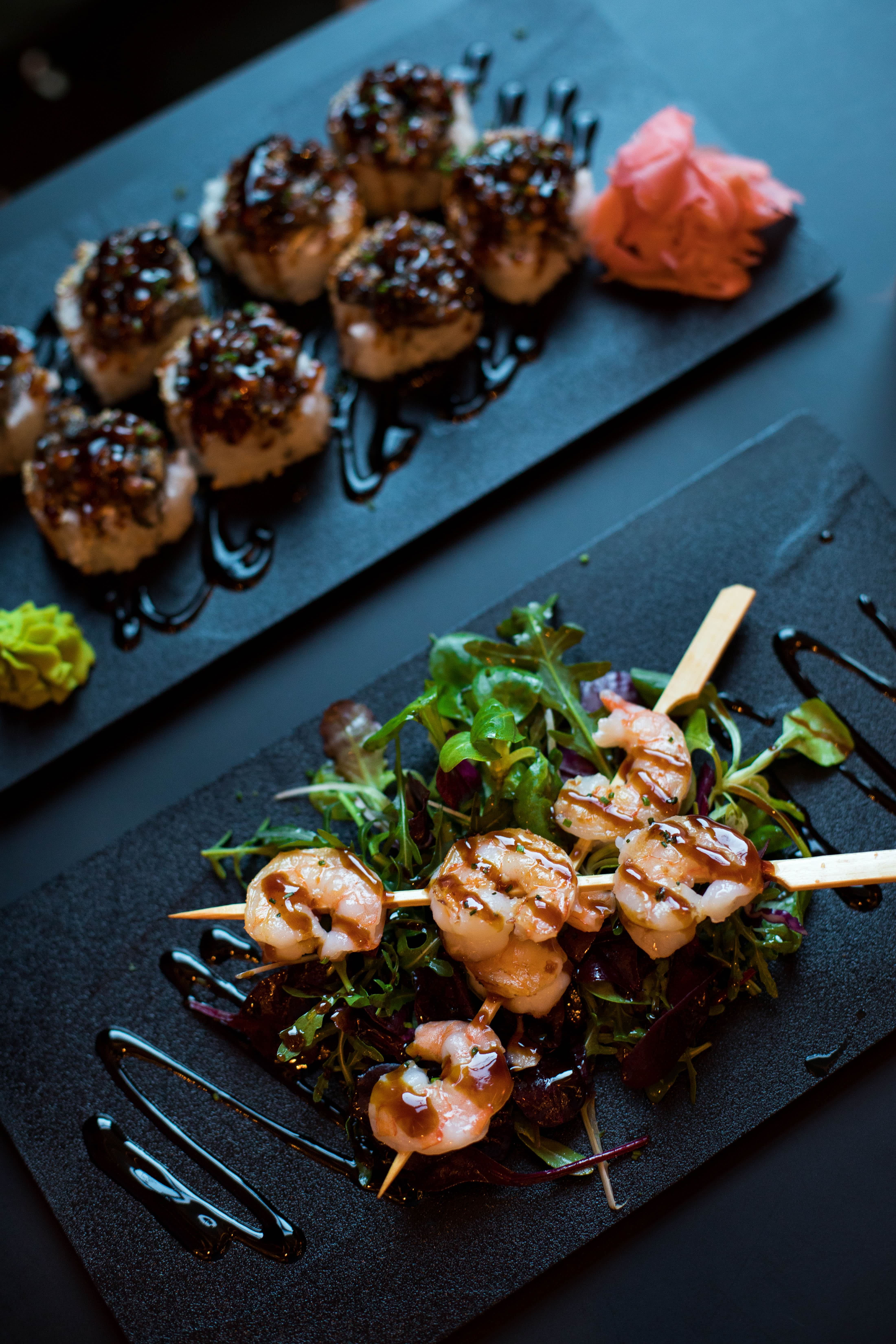 Cooked food in 
                    stainless steel plate